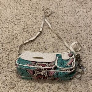 Vintage Sharif White, Teal & Pink Snake-Print Crossbody Bag